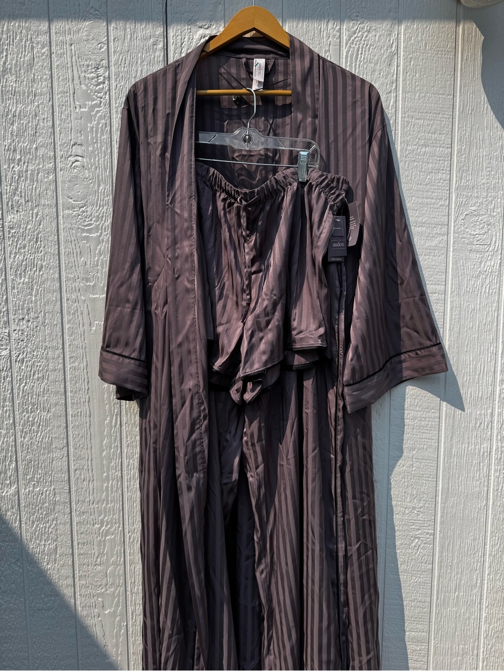 Auden Striped Satin Robe and Matching Set - Dark Plum